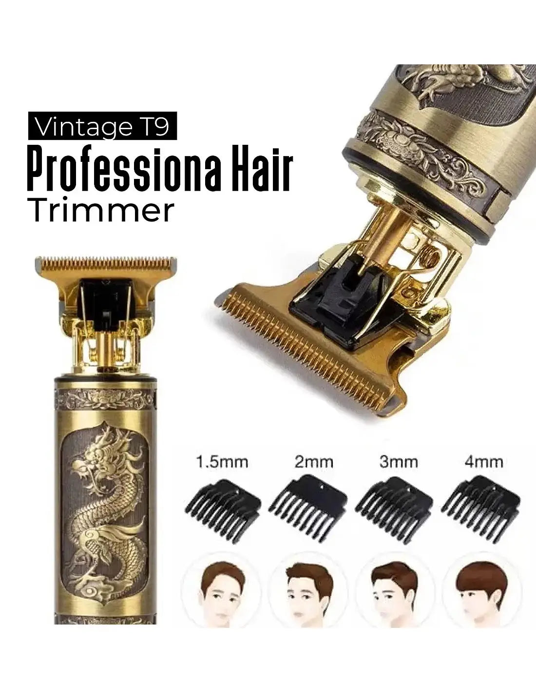 Professional Vintage T9 Dragon Hair Clipper & Trimmer – Ideal for Beard & Mustache Trimming