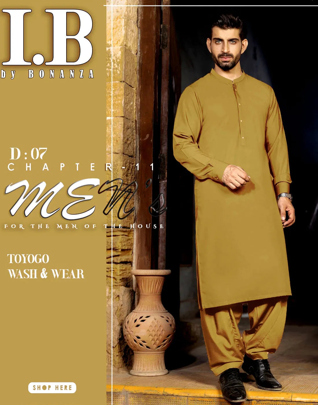 IB Unstitched Wash n Wear Dark Beige Shalwar Kameez for Men – Premium Quality Fabric
