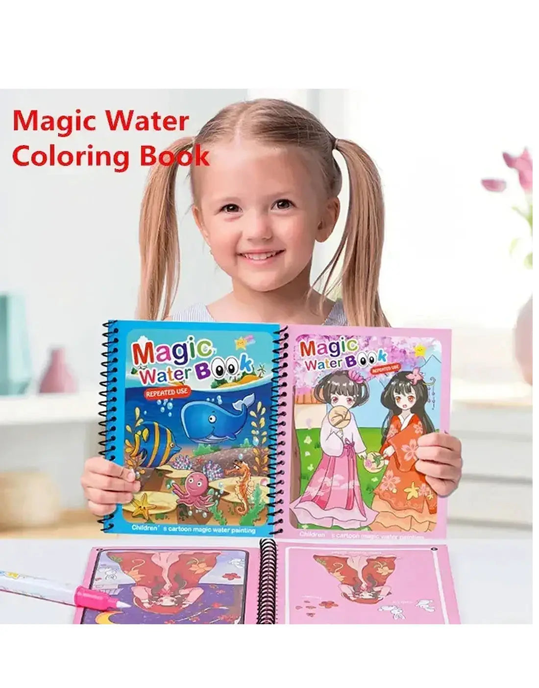 Magic Water Painting Coloring Book with Magic Water Pen
