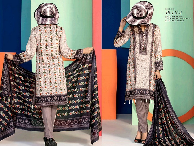 All-Over Print Embroidered Lawn Dress 2024 with Chiffon Dupatta