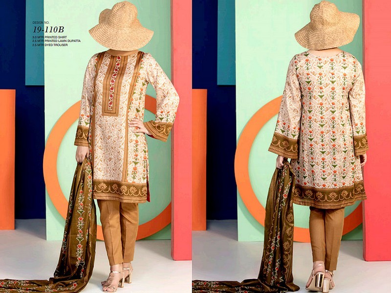 All-Over Print Embroidered Lawn Dress 2024 with Chiffon Dupatta