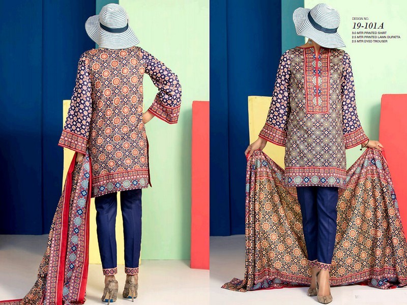 All-Over Print Embroidered Lawn Dress 2024 with Chiffon Dupatta