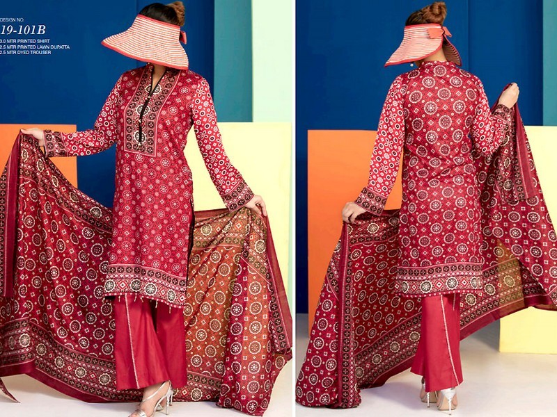 All-Over Print Embroidered Lawn Dress 2024 with Chiffon Dupatta