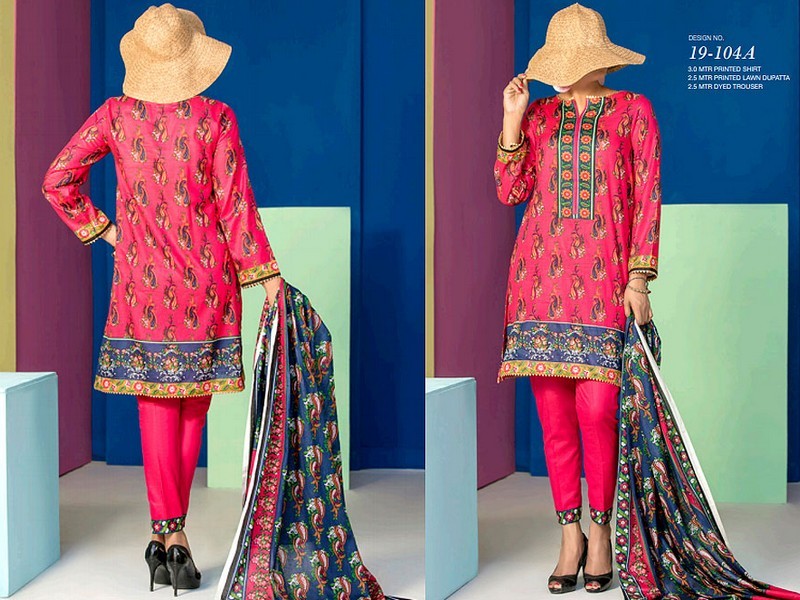 All-Over Print Embroidered Lawn Dress 2024 with Chiffon Dupatta