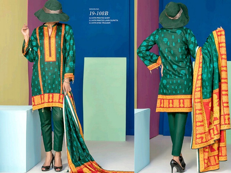 All-Over Print Embroidered Lawn Dress 2024 with Chiffon Dupatta