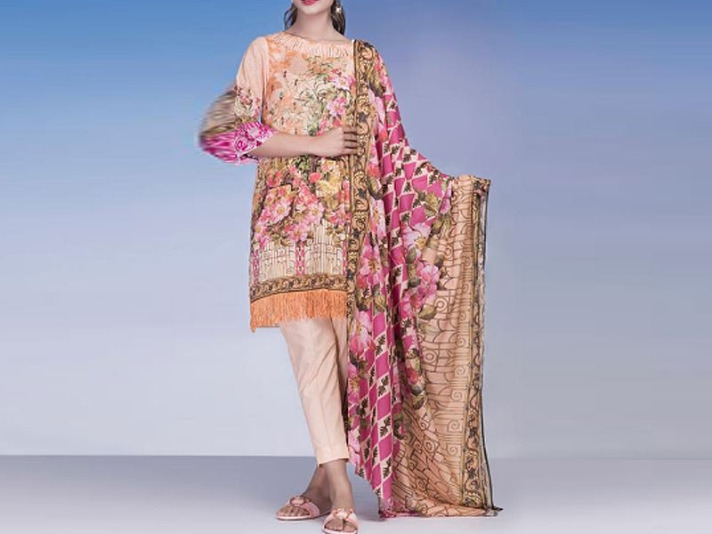 Embroidered EID Lawn Dress 2024 with Printed Chiffon Dupatta