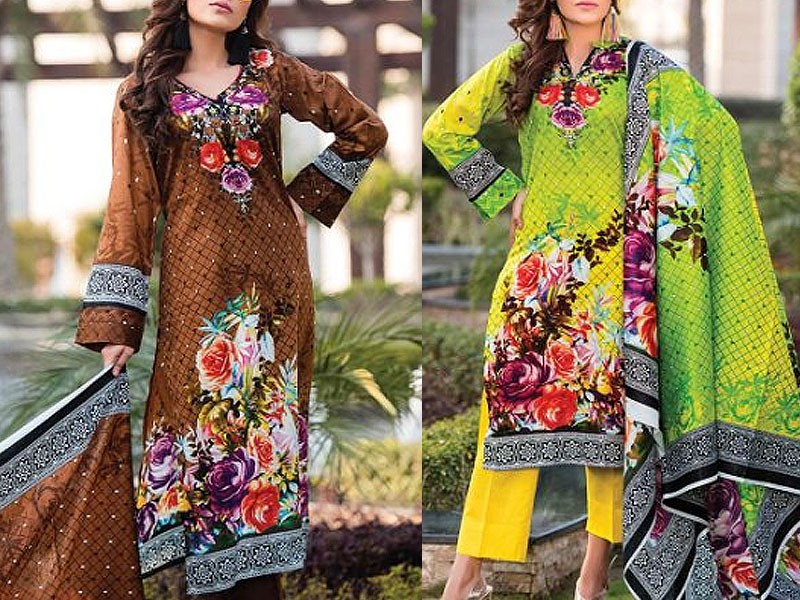 Elegant Embroidered Lawn Suit 2024 with Chiffon Dupatta