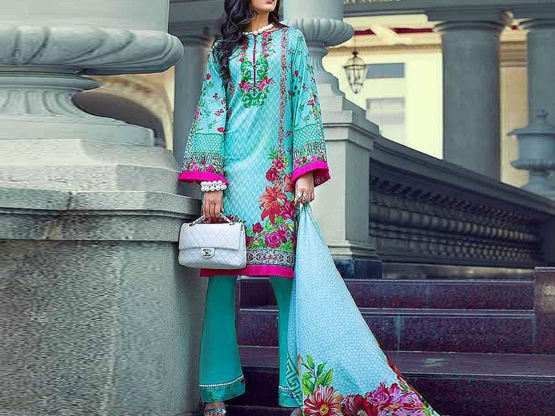 All-Over Print Embroidered Lawn Suit 2024 with Chiffon Dupatta