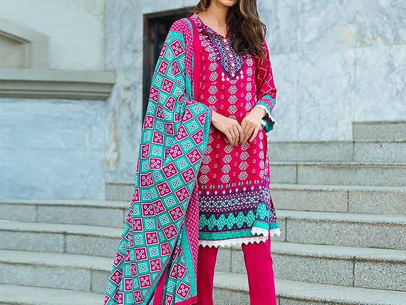 All-Over Print Embroidered Lawn Suit 2024 with Chiffon Dupatta