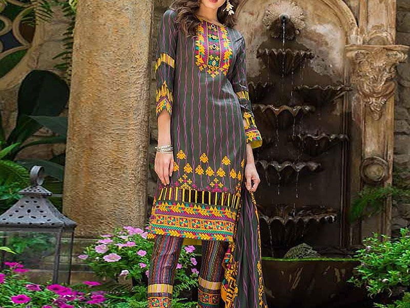 All-Over Print Embroidered Lawn Suit 2024 with Chiffon Dupatta