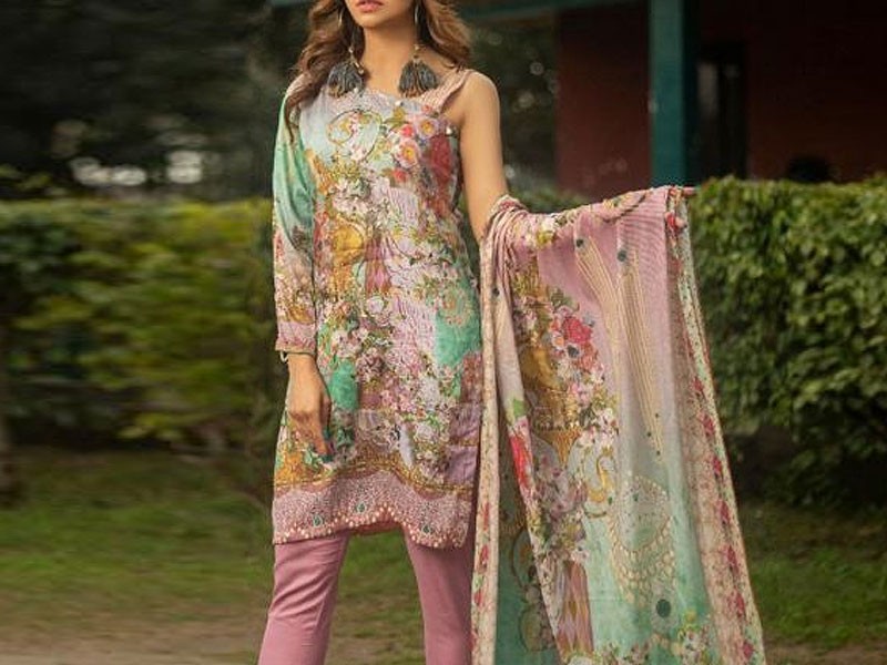 All-Over Print Embroidered Lawn Suit 2024 with Chiffon Dupatta