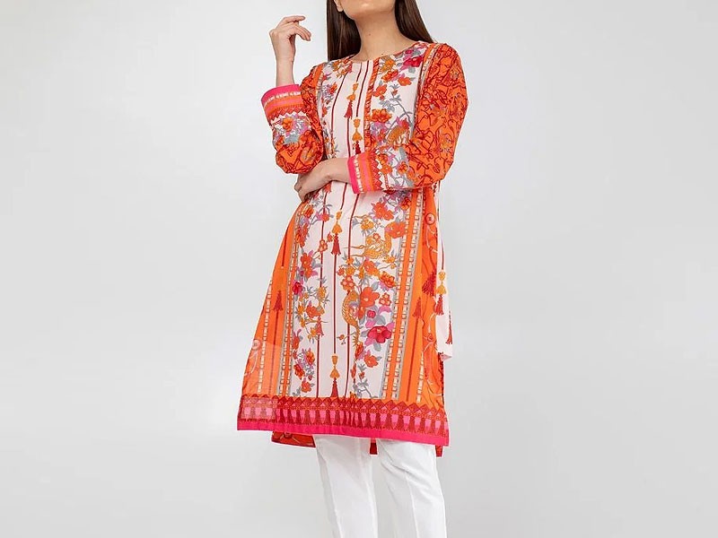 All-Over Print Embroidered Lawn Dress 2024 with Chiffon Dupatta