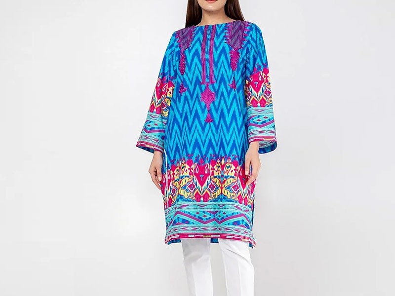 All-Over Print Embroidered Lawn Dress 2024 with Chiffon Dupatta