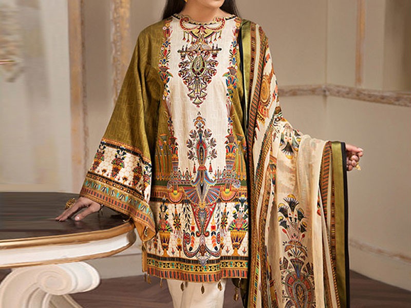 All-Over Print Embroidered Lawn Dress 2024 with Chiffon Dupatta