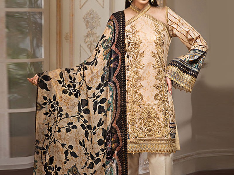 All-Over Print Embroidered Lawn Dress 2024 with Chiffon Dupatta