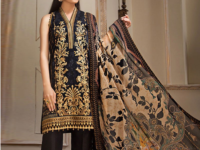 All-Over Print Embroidered Lawn Dress 2024 with Chiffon Dupatta