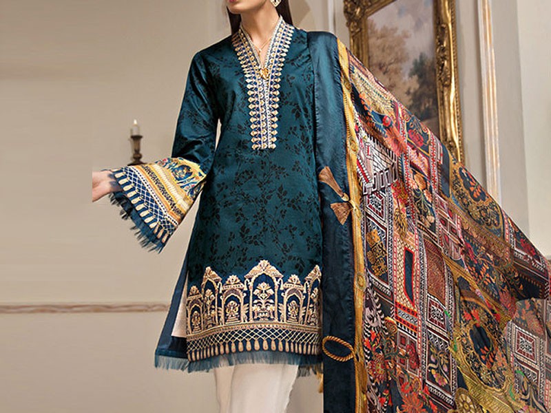 All-Over Print Embroidered Lawn Dress 2024 with Chiffon Dupatta