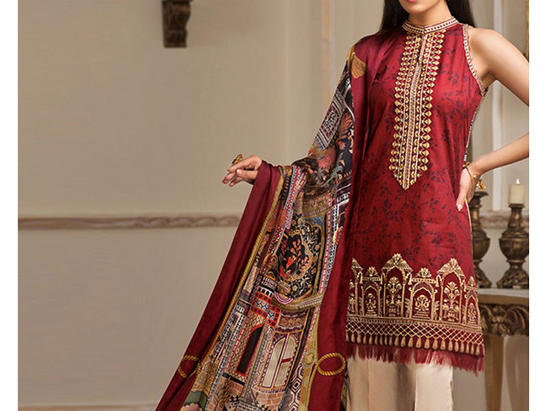 All-Over Print Embroidered Lawn Dress 2024 with Chiffon Dupatta