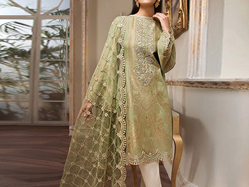 All-Over Print Embroidered Lawn Dress 2024 with Chiffon Dupatta