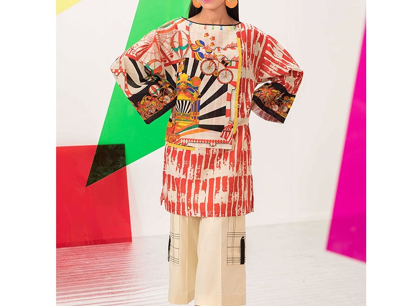 Digital Print 2-Piece Zari Linen Suit 2023