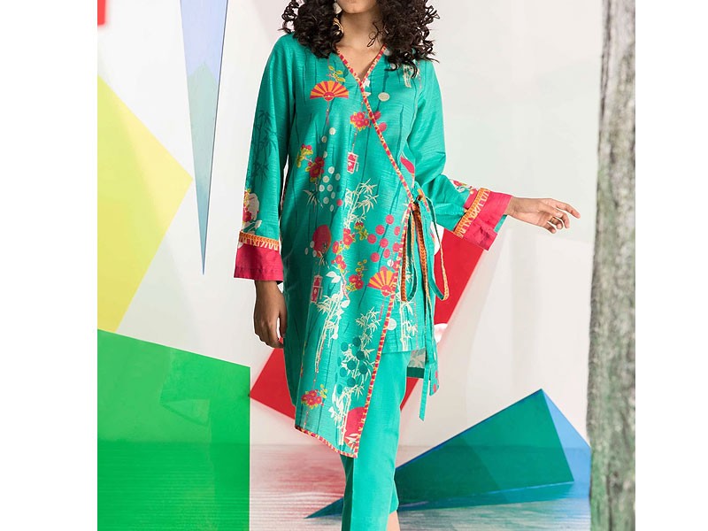 Digital Print 2-Piece Zari Linen Suit 2023