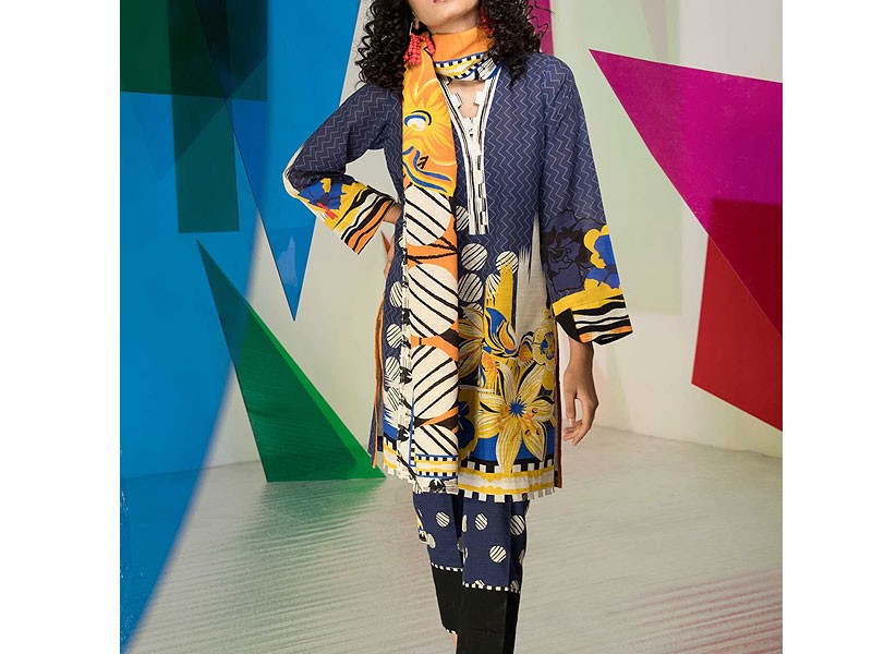 Digital Print 2-Piece Zari Linen Suit 2023