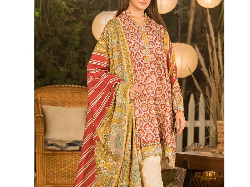 Heavy Embroidered Linen Dress 2022 with Linen Dupatta