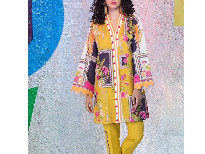Digital Print 2-Piece Zari Linen Suit 2023