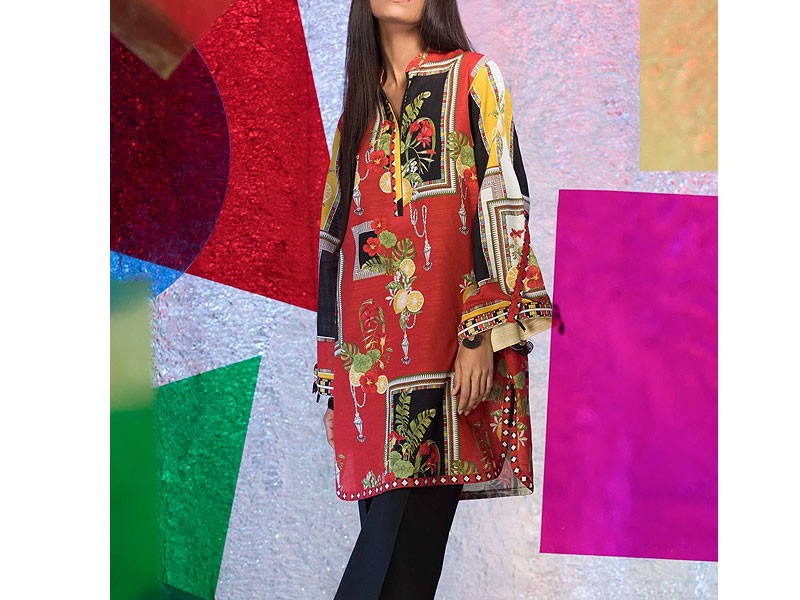 Digital Print 2-Piece Zari Linen Suit 2023