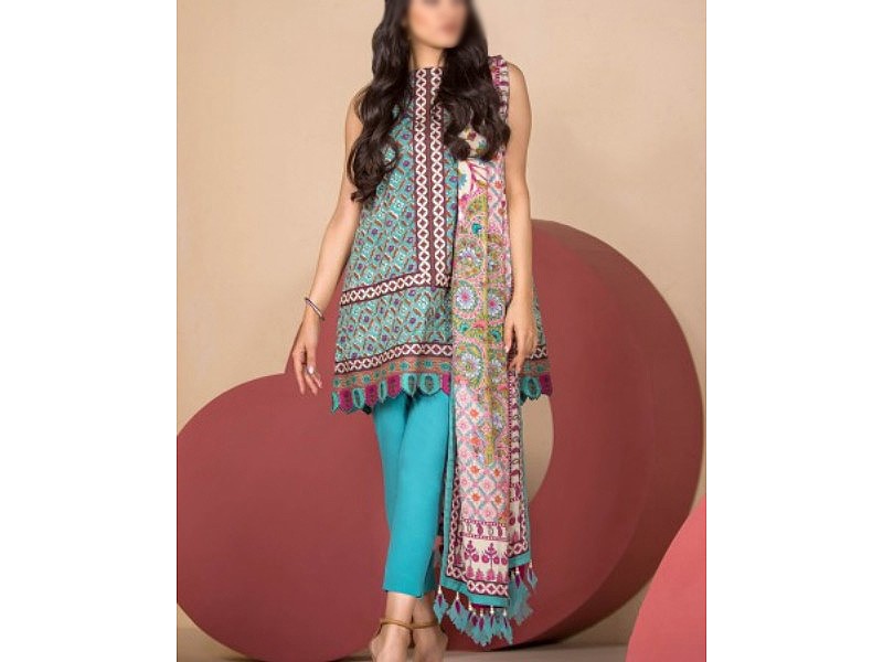 Digital All-Over Chunri Print Lawn Dress with Diamond Dupatta