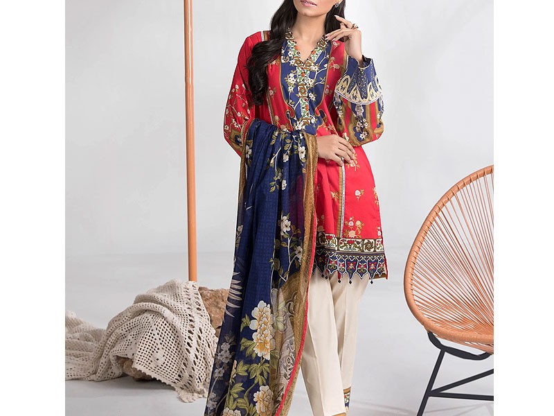 Digital All-Over Chunri Print Lawn Dress with Diamond Dupatta