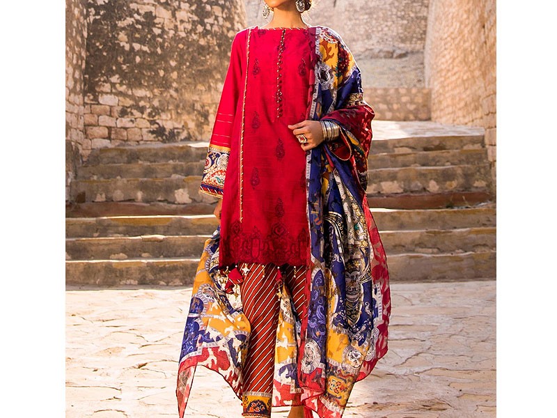 Digital All-Over Chunri Print Lawn Dress with Diamond Dupatta