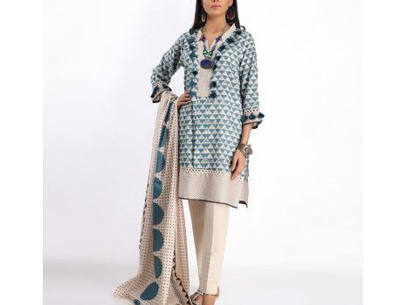 Digital All-Over Chunri Print Lawn Dress with Diamond Dupatta