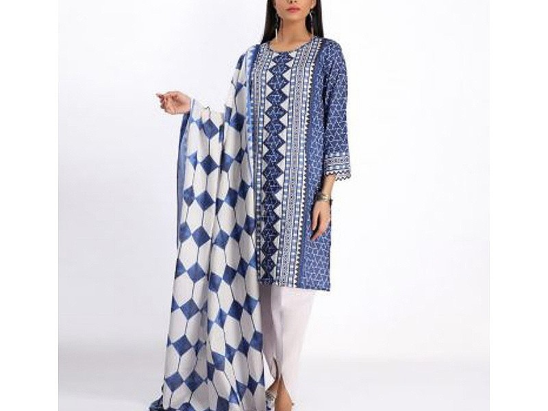 Digital All-Over Chunri Print Lawn Dress with Diamond Dupatta