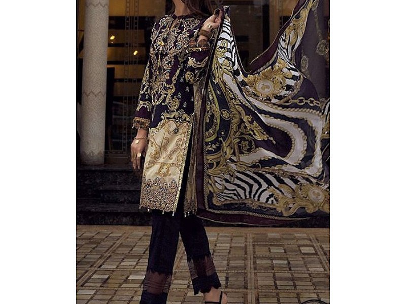 Ethnic Sequins Embroidered 2-Piece Black Cotton Lawn Dress
