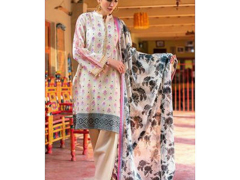 Digital All-Over Chunri Print Lawn Dress with Diamond Dupatta