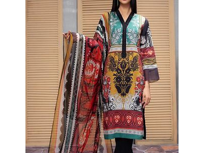 Elegant Embroidered Lawn Suit 2024 with Chiffon Dupatta