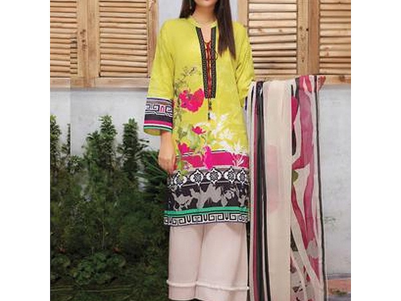 Elegant Embroidered Lawn Suit 2024 with Chiffon Dupatta