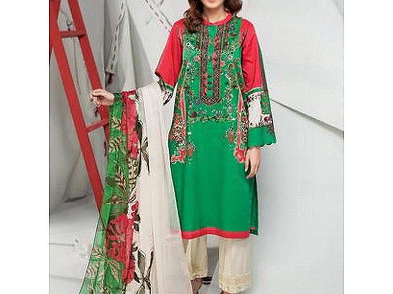 Elegant Embroidered Lawn Suit 2024 with Chiffon Dupatta