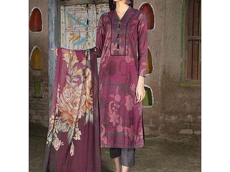 Elegant Embroidered Lawn Suit 2024 with Chiffon Dupatta