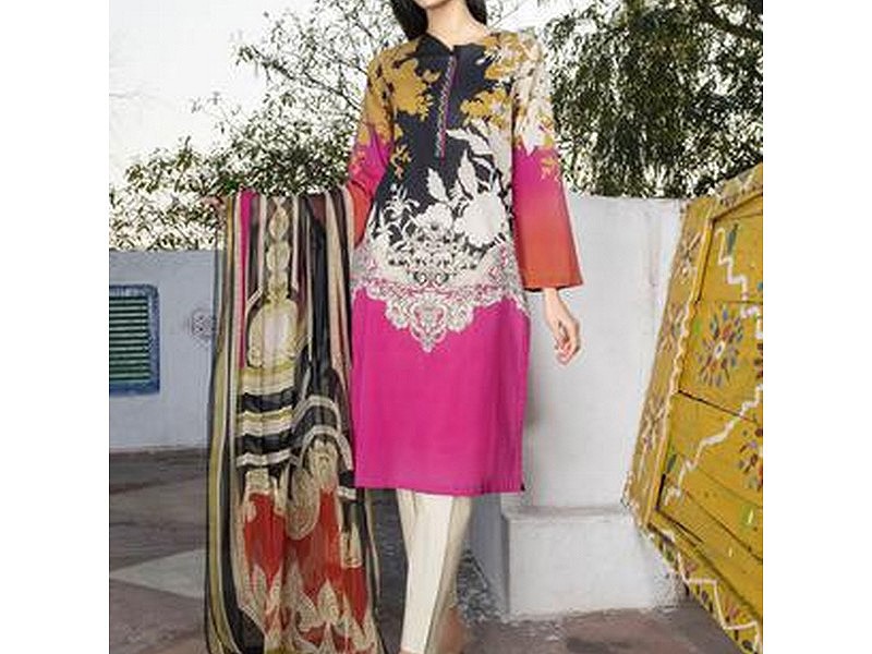 Elegant Embroidered Lawn Suit 2024 with Chiffon Dupatta