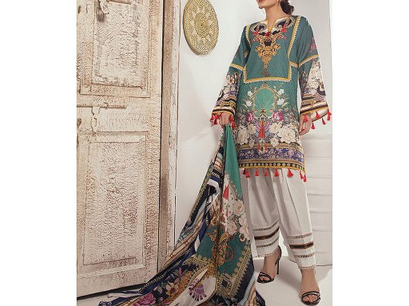 Digital All-Over Chunri Print Lawn Dress with Diamond Dupatta