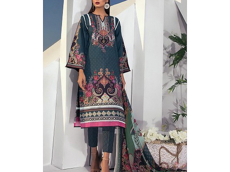 Digital All-Over Chunri Print Lawn Dress with Diamond Dupatta