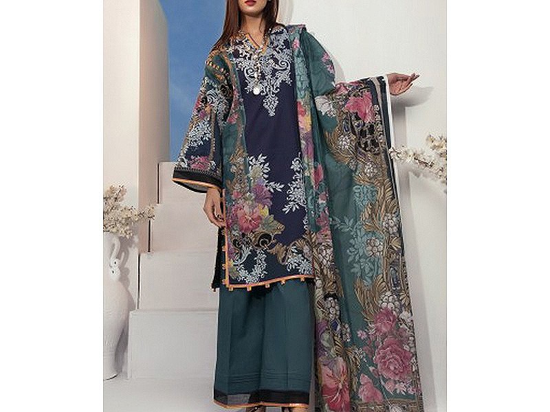 Digital All-Over Chunri Print Lawn Dress with Diamond Dupatta