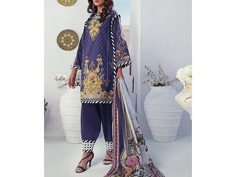 Digital All-Over Chunri Print Lawn Dress with Diamond Dupatta