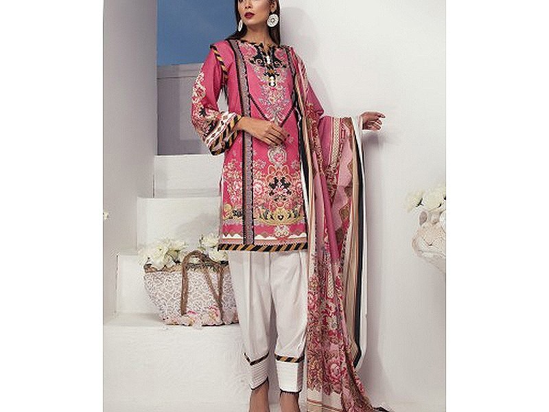 Digital All-Over Chunri Print Lawn Dress with Diamond Dupatta