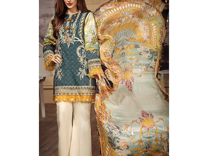 Elegant Sequins Embroidered Lawn Suit 2024 with Diamond Organza Dupatta