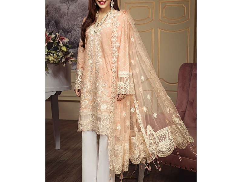 Elegant Sequins Embroidered Lawn Suit 2024 with Diamond Organza Dupatta