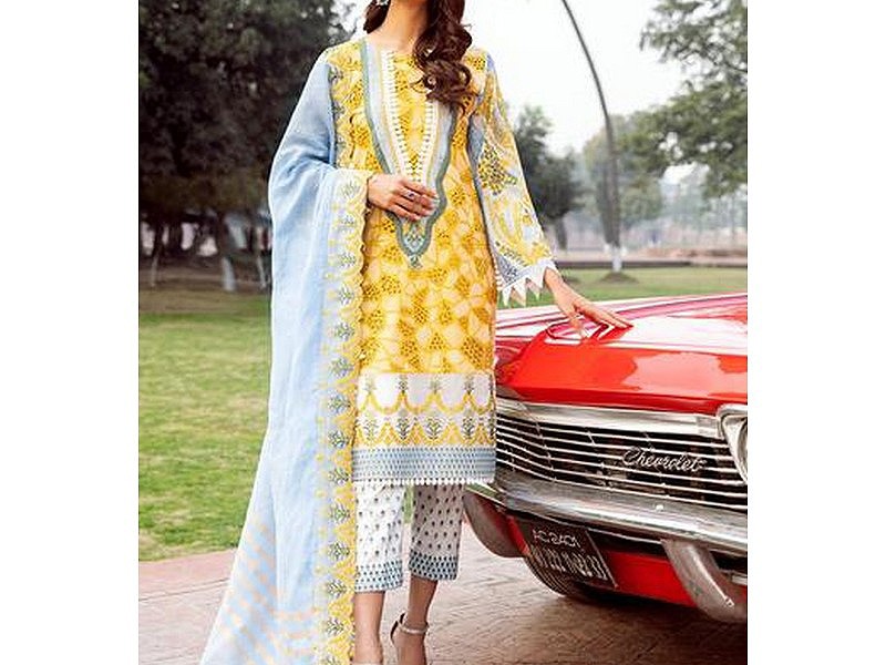 Digital All-Over Chunri Print Lawn Dress with Diamond Dupatta