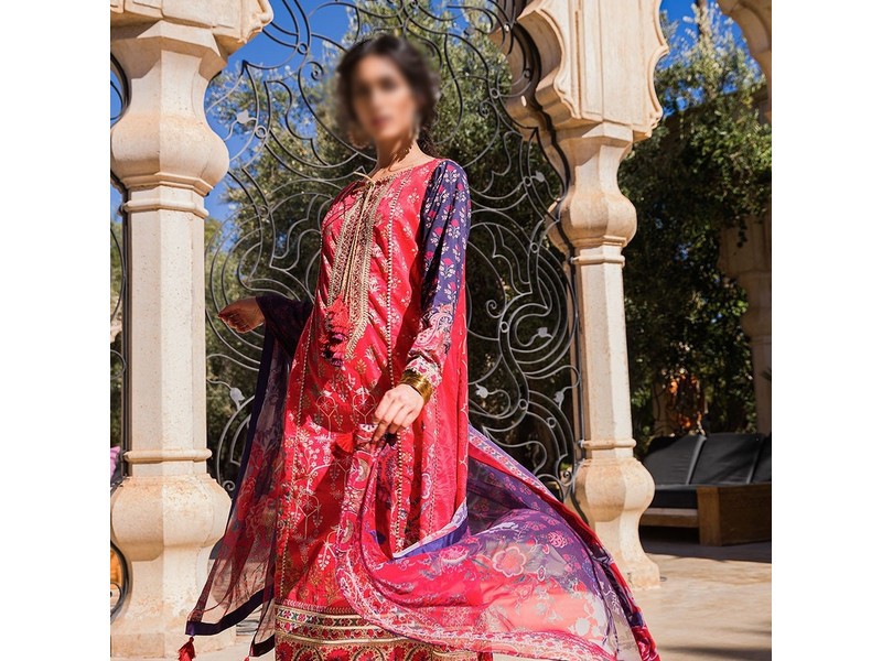 All-Over Print Embroidered Lawn Suit 2024 with Chiffon Dupatta